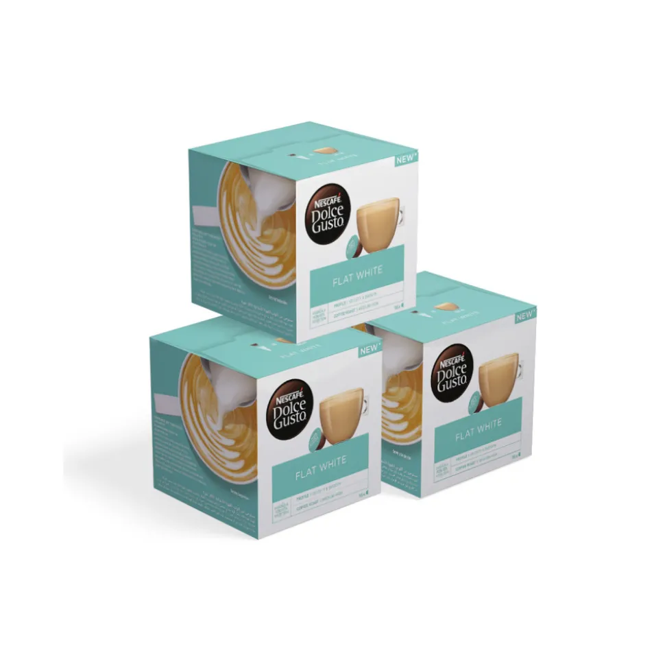 Dolce Gusto® -koneille sopiva kahvikapselisarja NESCAFÉ Dolce Gusto Flat White, 3 x 16 kpl.