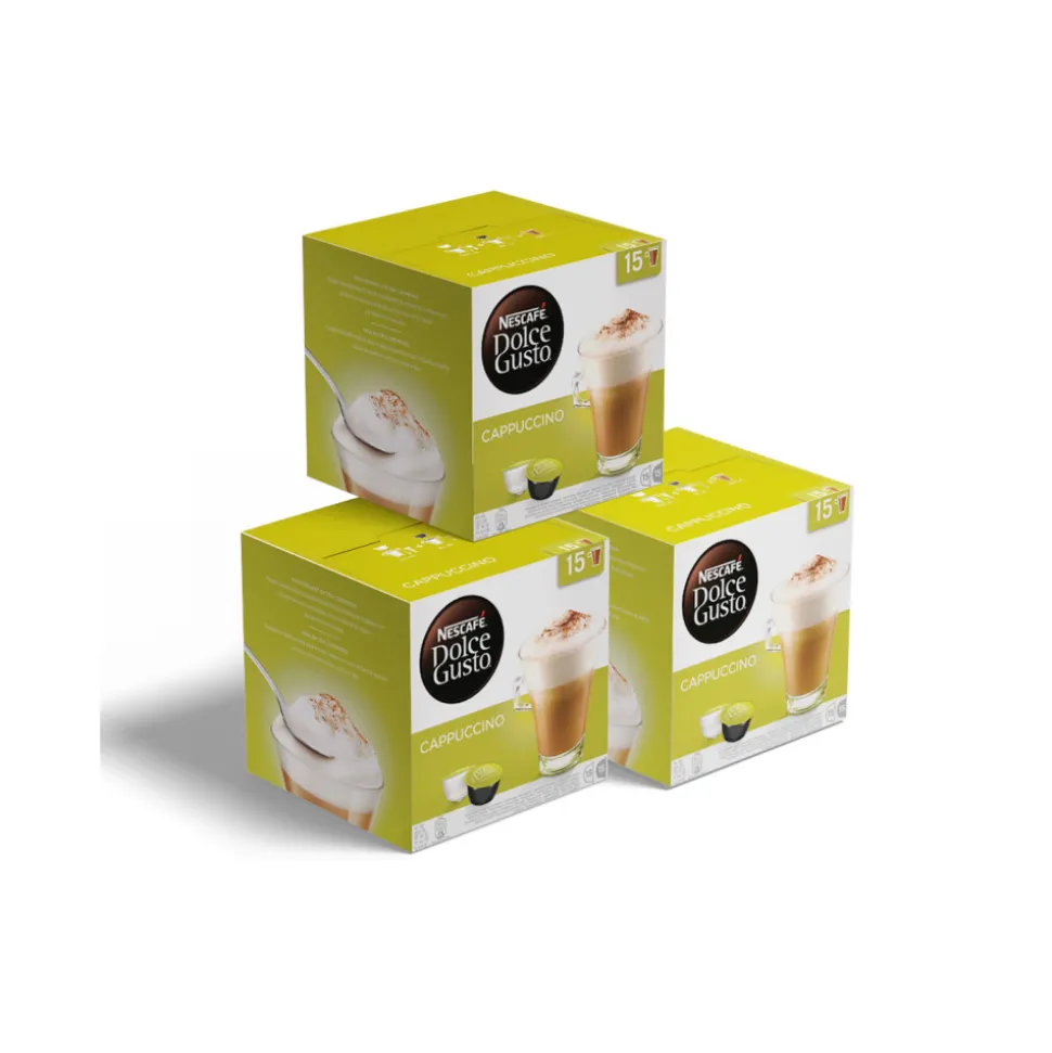 Dolce Gusto® -koneille sopiva kahvikapselisarja NESCAFÉ Dolce Gusto Cappuccino, 3 x 15 + 15 kpl.