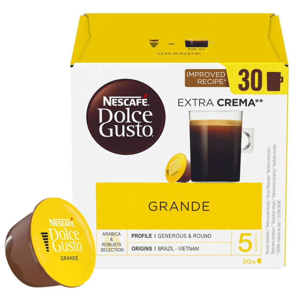 Dolce Gusto® koneisiin sopivat kahvikapselit NESCAFÉ Dolce Gusto Grande Extra Crema, 30 kpl.