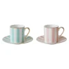 Espressokuppi & lautassetti Bombay Duck Stripy Pink/Mint, 2 x 60 ml