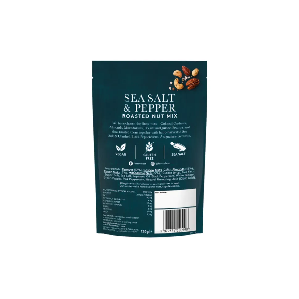 ”Forest Feast Sea Salt & Pepper paahdettu pähkinäsekoitus, 120 g ”