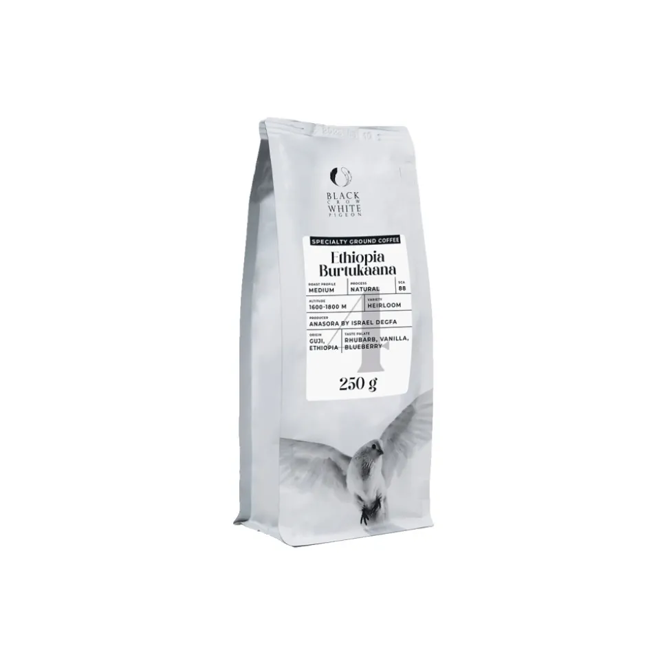 Jauhettu specialty-kahvi Black Crow White Pigeon Ethiopia Burtukaana, 250 g