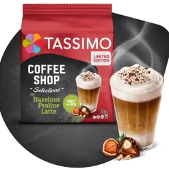 Kahvikapselit Tassimo Hazelnut Praline Latte Limited Edition (yhteensopiva Bosch Tassimo -kapselikeitinten kanssa), 8+8 kpl.