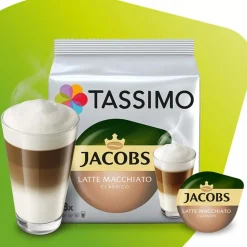 Kahvikapselit Tassimo Latte Macchiato Classico (yhteensopiva Bosch Tassimo -kapselikeitinten kanssa), 8+8 kpl.