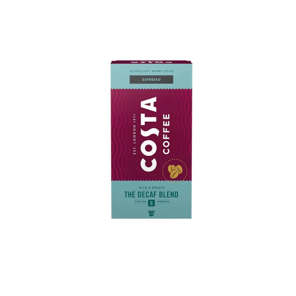 Kofeiinittomat kahvikapselit Nespresso®-kahvikoneille Costa Coffee Decaf Blend Espresso, 10 kpl.
