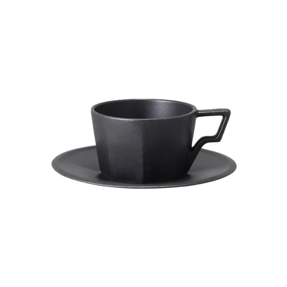 Kuppi ja aluslautanen Kinto OCT Black, 220 ml