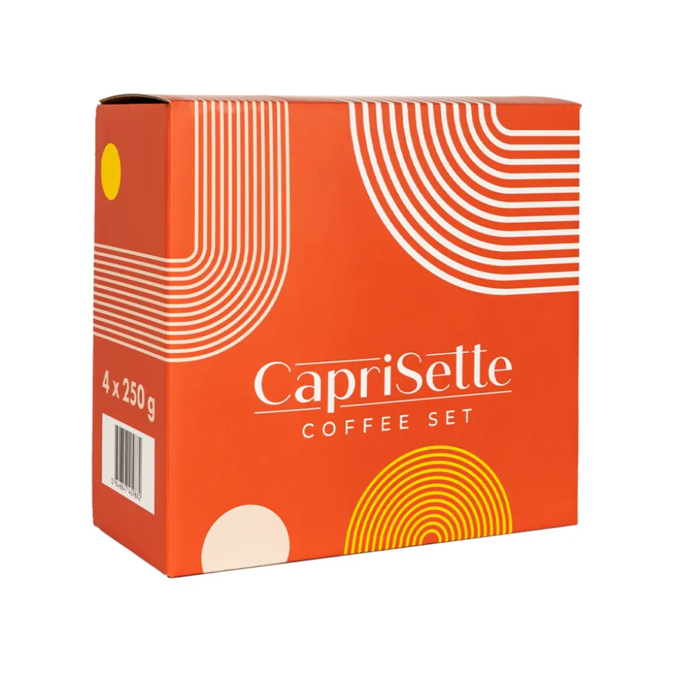 Lajitelma jauhettua kahvia Caprisette, 4 x 250 g lahjapakkauksessa