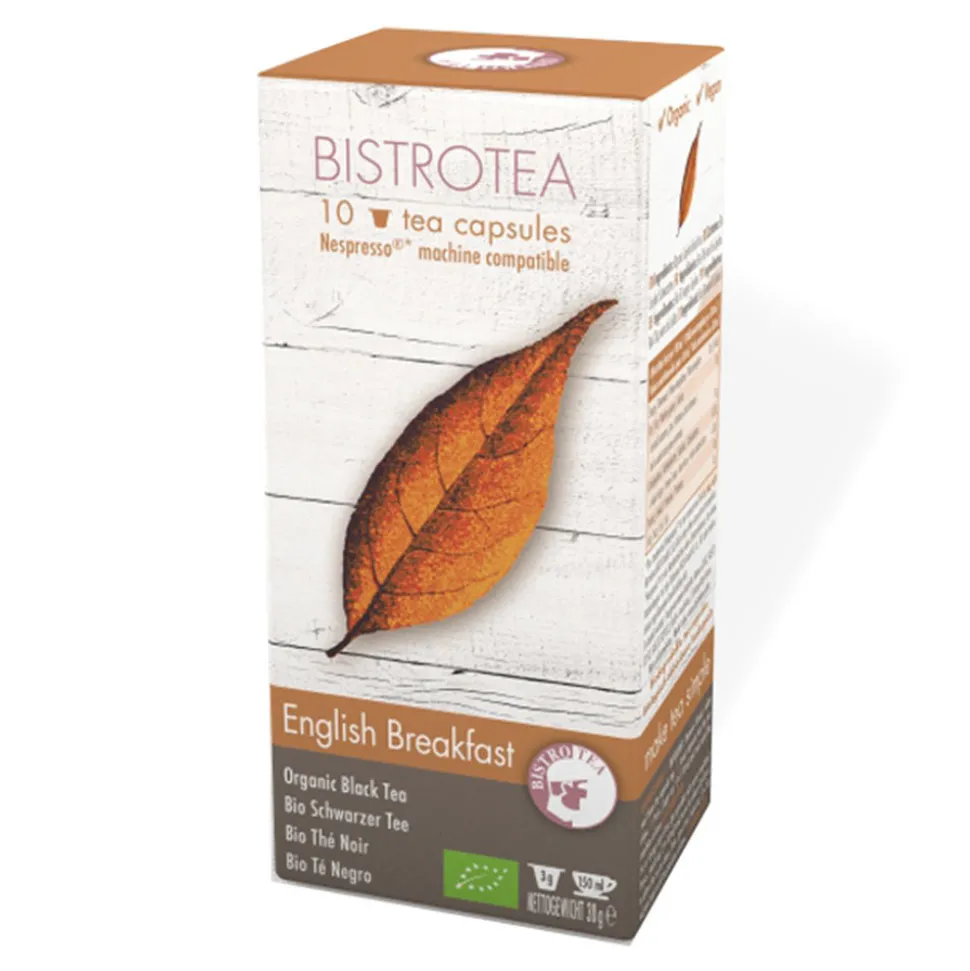 Luomuteekapselit Nespresso®-koneisiin Bistro Tea English Breakfast, 10 kpl.