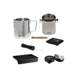 Maitokannu CHiATO, 350 ml + WDT-työkalu CHiATO + Tamppausmatto Motta + Porojentyhjennyslaatikko LELIT + Jauhetun kahvin tasoittaja Lelit PL121, 57 mm