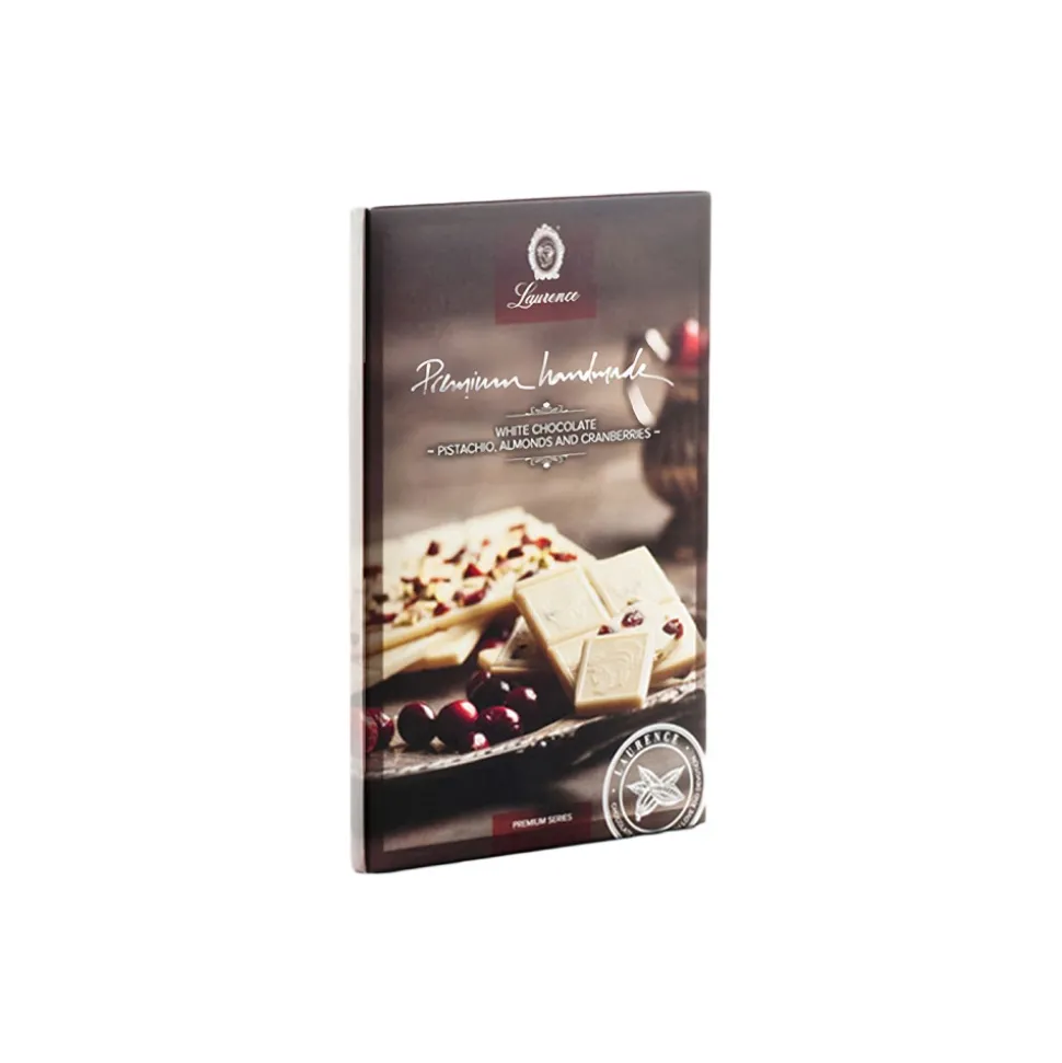 Valkosuklaa pistaasilla, mantelilla ja karpaloilla Laurence 85 g